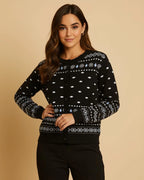 Aurora Women's Black Fair Isle Cardigan | Organic Cotton Blend Knit