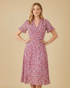 Zelia Ditsy Midi Dress with Short Sleeves - Floral Print Midi Dress for Women