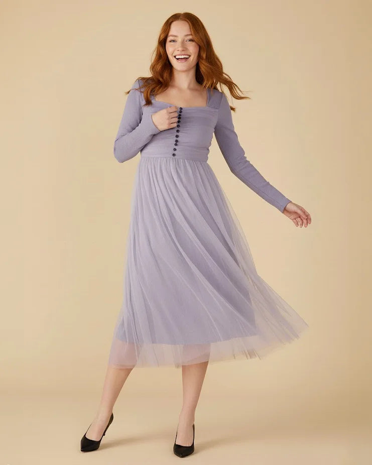 Long Sleeve Cocktail Tulle Dress Purple Bridesmaid Dress ADKN