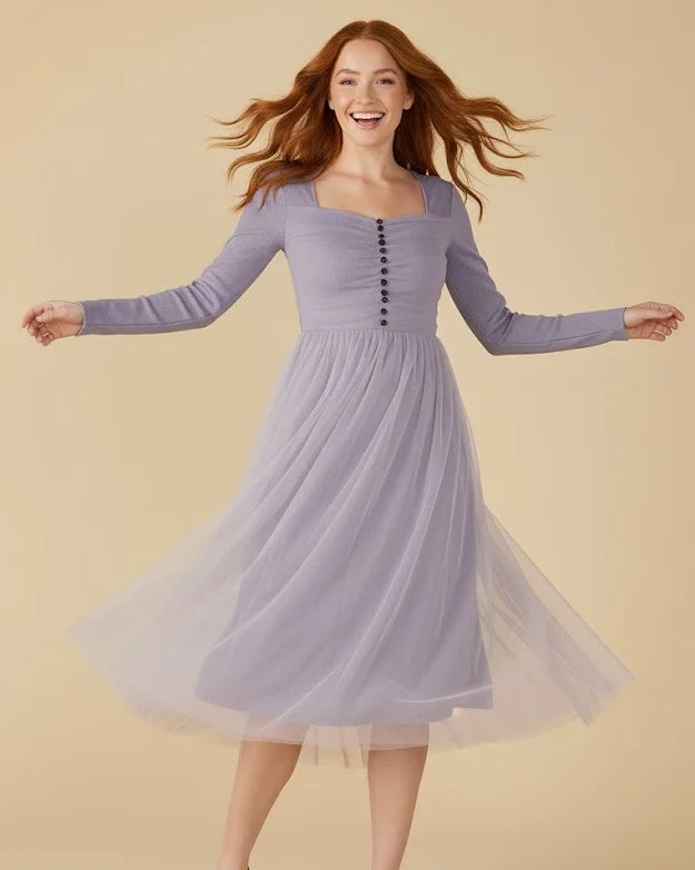 Violet Long Sleeve Cocktail Tulle Dress - Purple Bridesmaid Dress