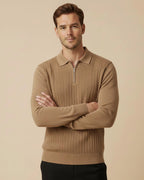 Onyx Camel Heritage Zip Henley – Luxury Fine-Knit Viscose Polo