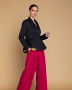 Kleitos Sustainable Black Peplum Blazer: RPET Newlife Eco-Luxury with Corozo Buttons