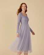 Violet Long Sleeve Cocktail Tulle Dress - Purple Bridesmaid Dress