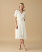 Brielle V-Neck Puff Sleeve Midi Dress | Upcycled Polyester