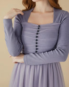 Violet Long Sleeve Cocktail Tulle Dress - Purple Bridesmaid Dress