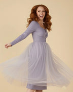 Violet Long Sleeve Cocktail Tulle Dress - Purple Bridesmaid Dress