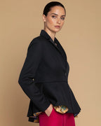 Kleitos Sustainable Black Peplum Blazer: RPET Newlife Eco-Luxury with Corozo Buttons