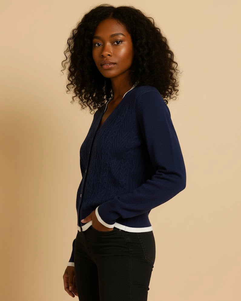 Regatta Navy Cable Knit Cardigan | Recycled Knit