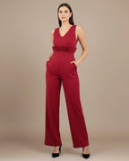 Elvira Red Herringbone Jumpsuit | Organic Cotton & RPET Wide Leg Jumpsuit