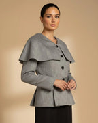 Abbe Luxury Herringbone Peplum Cape Coat | Hemp Organic Cotton Blend Jacket