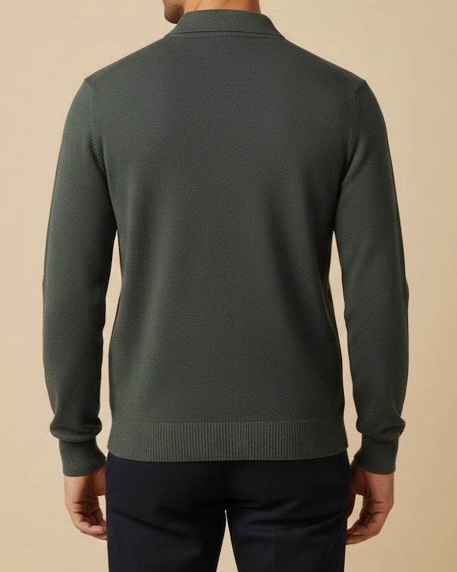 Onyx Forest Green Slate Men’s Ribbed Quarter-Zip – Sustainable Viscose Knit Polo