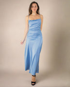 ADKN Davina Blue Satin Cowl Neck Dress - Long Satin Slip Dress