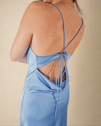 ADKN Davina Blue Satin Cowl Neck Dress - Long Satin Slip Dress
