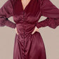 Kelsey Burgundy Red Satin Long Sleeve Dress with Bishop Sleeves