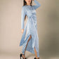 Elena Light Blue Dress with Slit - Blue Midi Occasion Dress