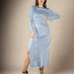 Elena Light Blue Dress with Slit - Blue Midi Occasion Dress