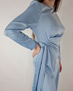 ADKN Elena Light Blue Dress with Slit - Blue Midi Occasion Dress