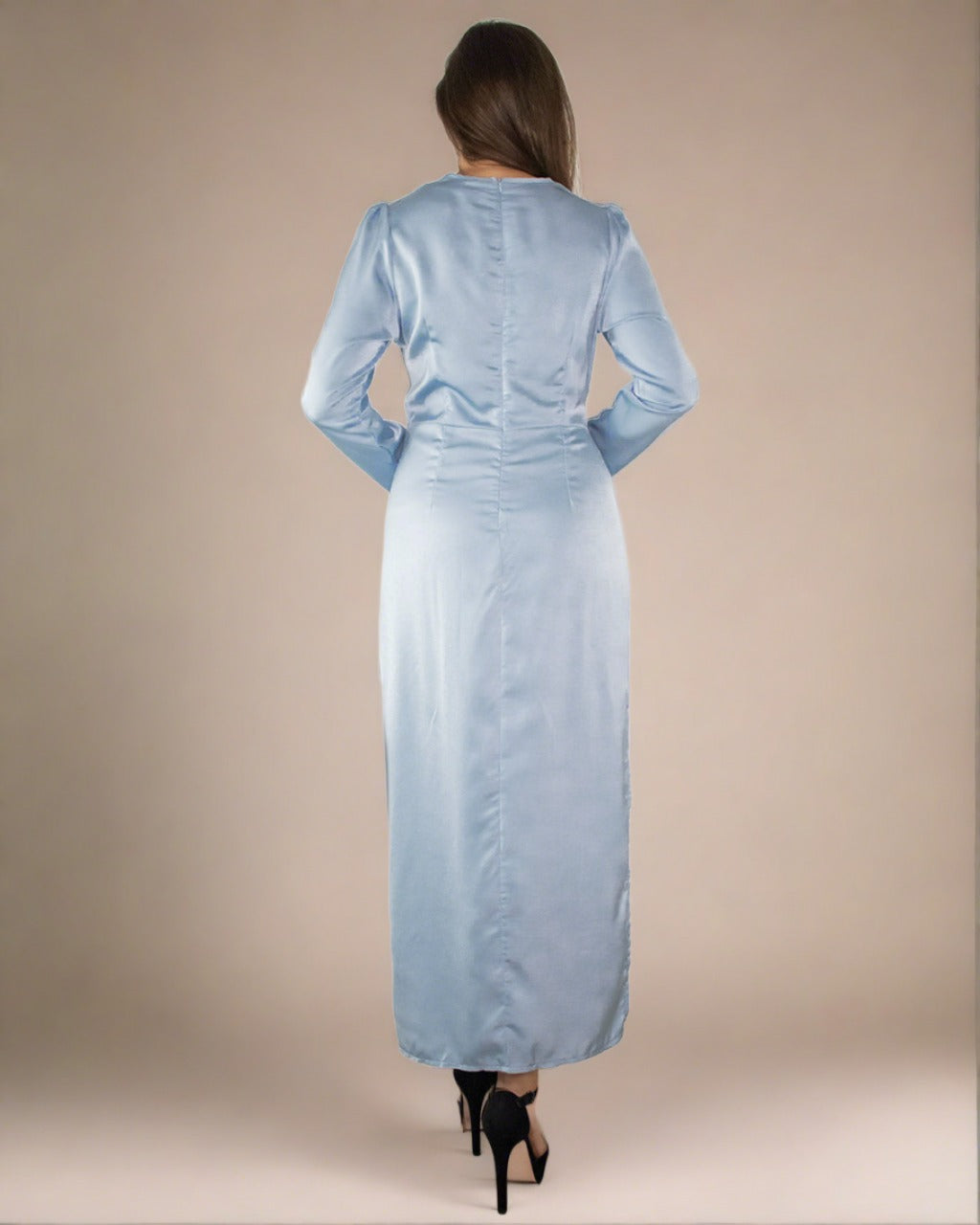 ADKN Elena Light Blue Dress with Slit - Blue Midi Occasion Dress
