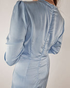 ADKN Elena Light Blue Dress with Slit - Blue Midi Occasion Dress