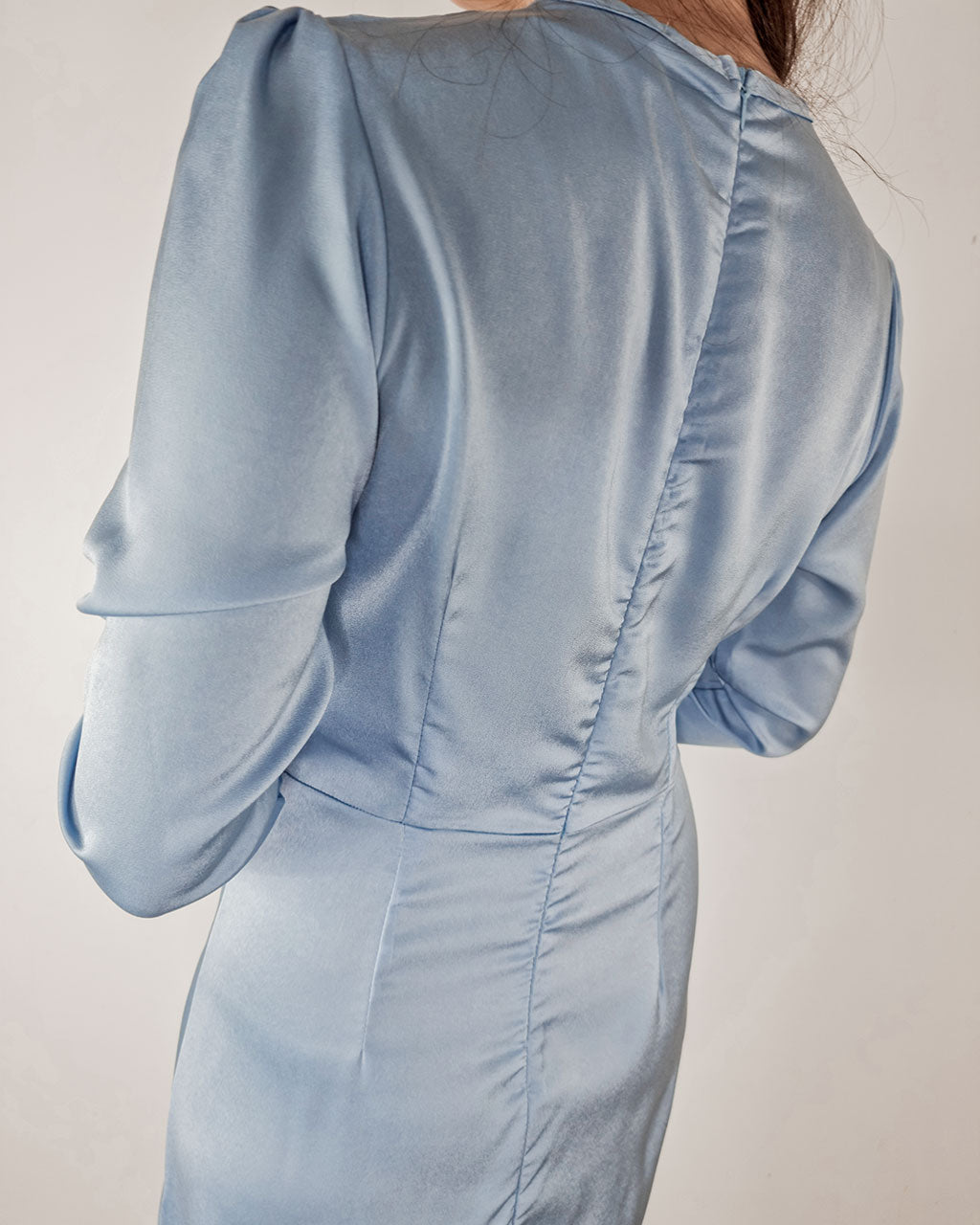 ADKN Elena Light Blue Dress with Slit - Blue Midi Occasion Dress