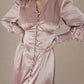 Kelsey Mocha Brown Satin Corset Dress - Button Up Long Sleeve Satin Dress