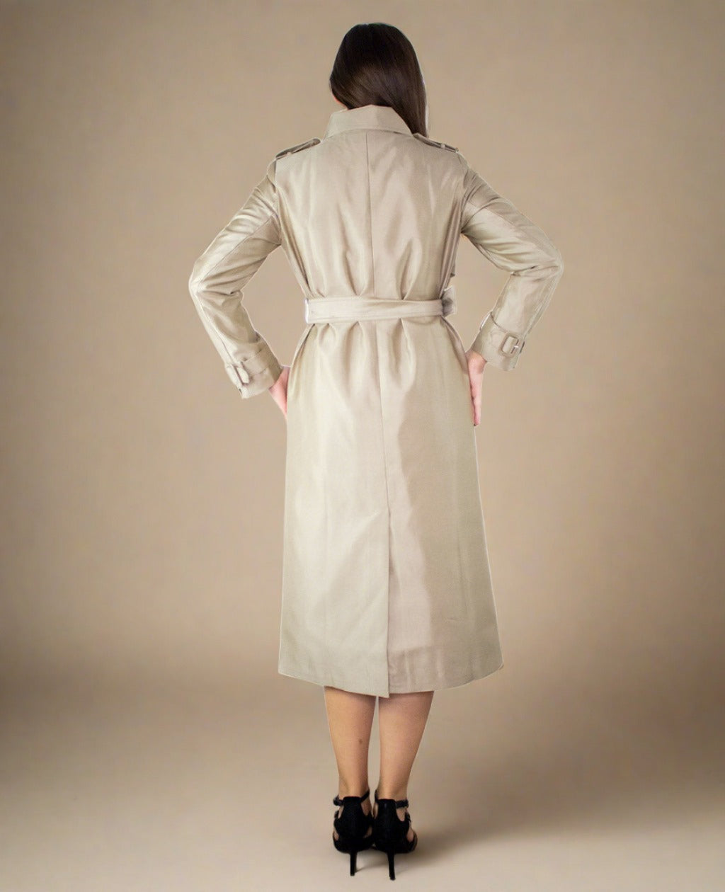 ADKN Elora Women Double Breasted Long Trench Coat in Beige