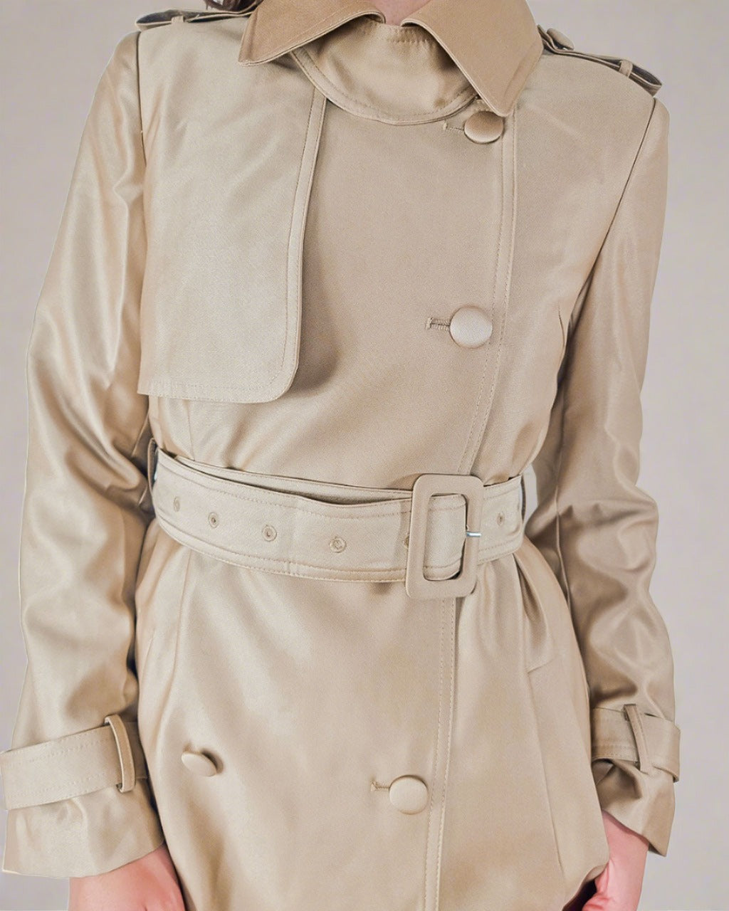 Women Double Breasted Long Trench Coat in Beige | ADKN