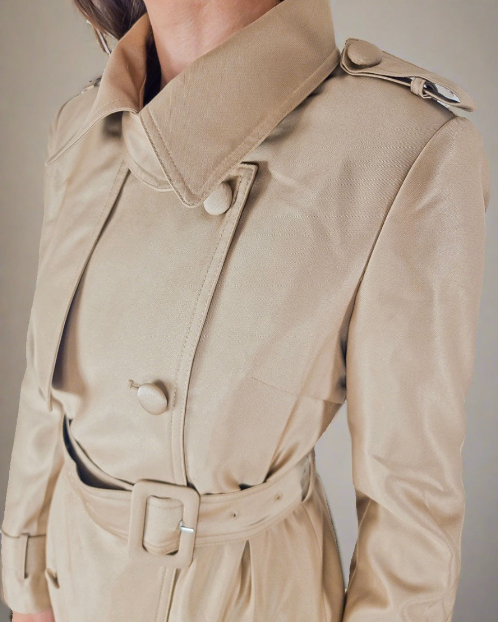 Women Double Breasted Long Trench Coat in Beige ADKN