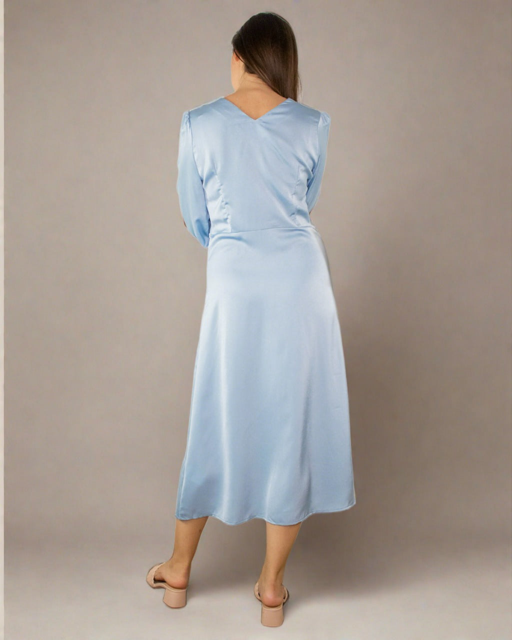Grace Pale Blue Midi Dress with Buttons