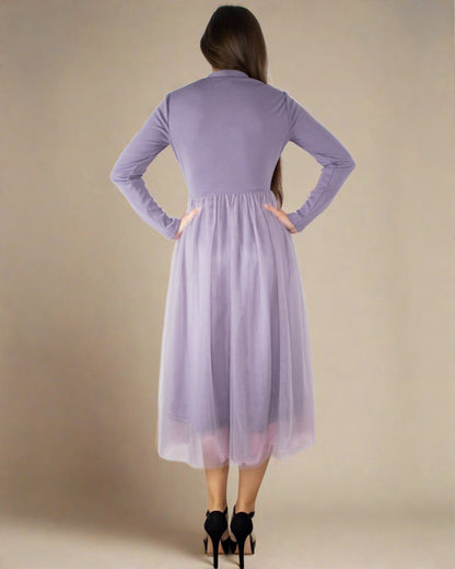 ADKN Violet Long Sleeve Cocktail Tulle Dress - Purple Bridesmaid Dress