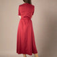 Takara Red Short Sleeve Midi Dress with Wrap Belt