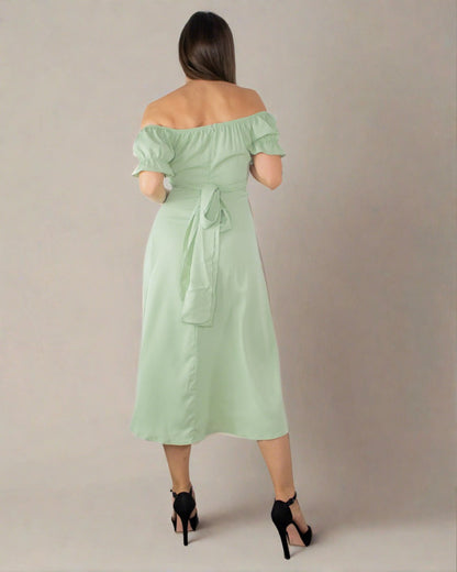 ADKN Sophia Green off Shoulder Dress - Sage Green Cocktail Dress