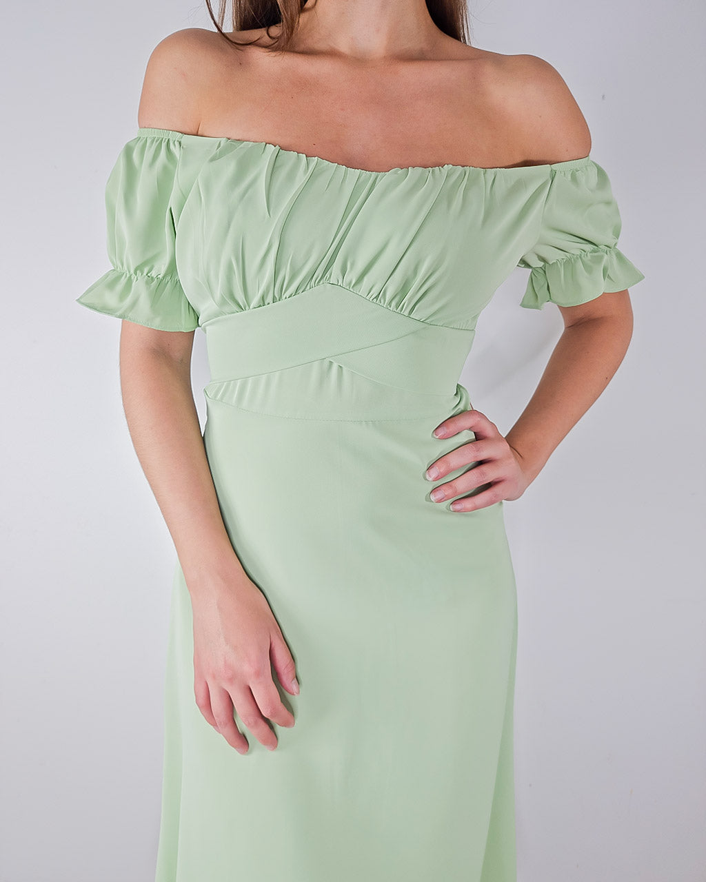 ADKN Sophia Green off Shoulder Dress - Sage Green Cocktail Dress