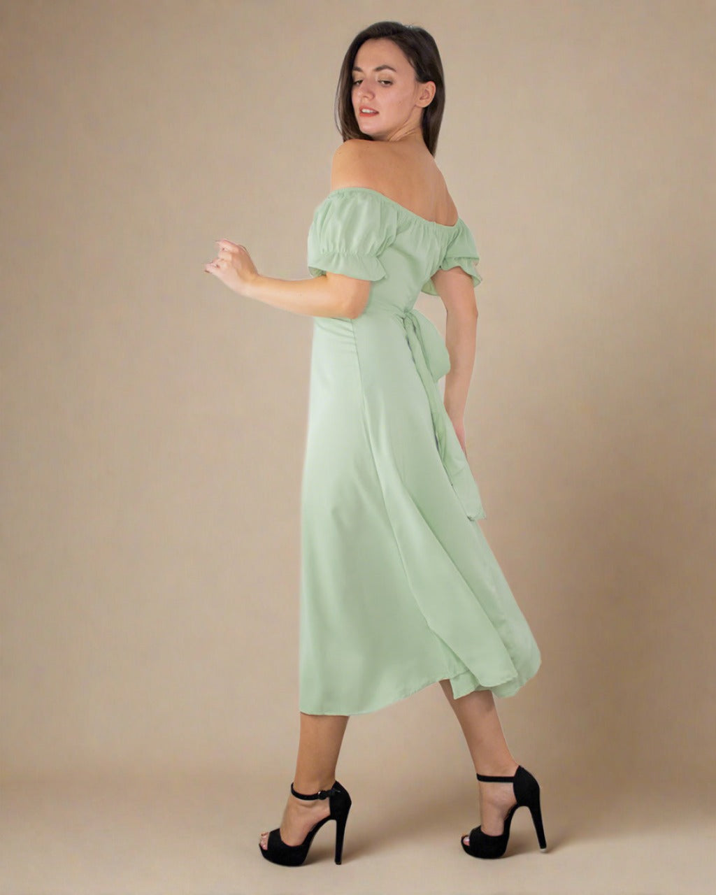 ADKN Sophia Green off Shoulder Dress - Sage Green Cocktail Dress