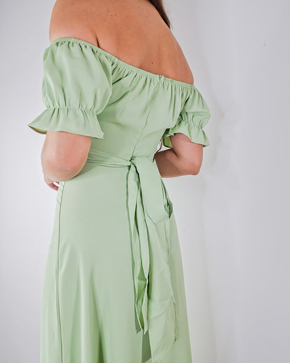 ADKN Sophia Green off Shoulder Dress - Sage Green Cocktail Dress