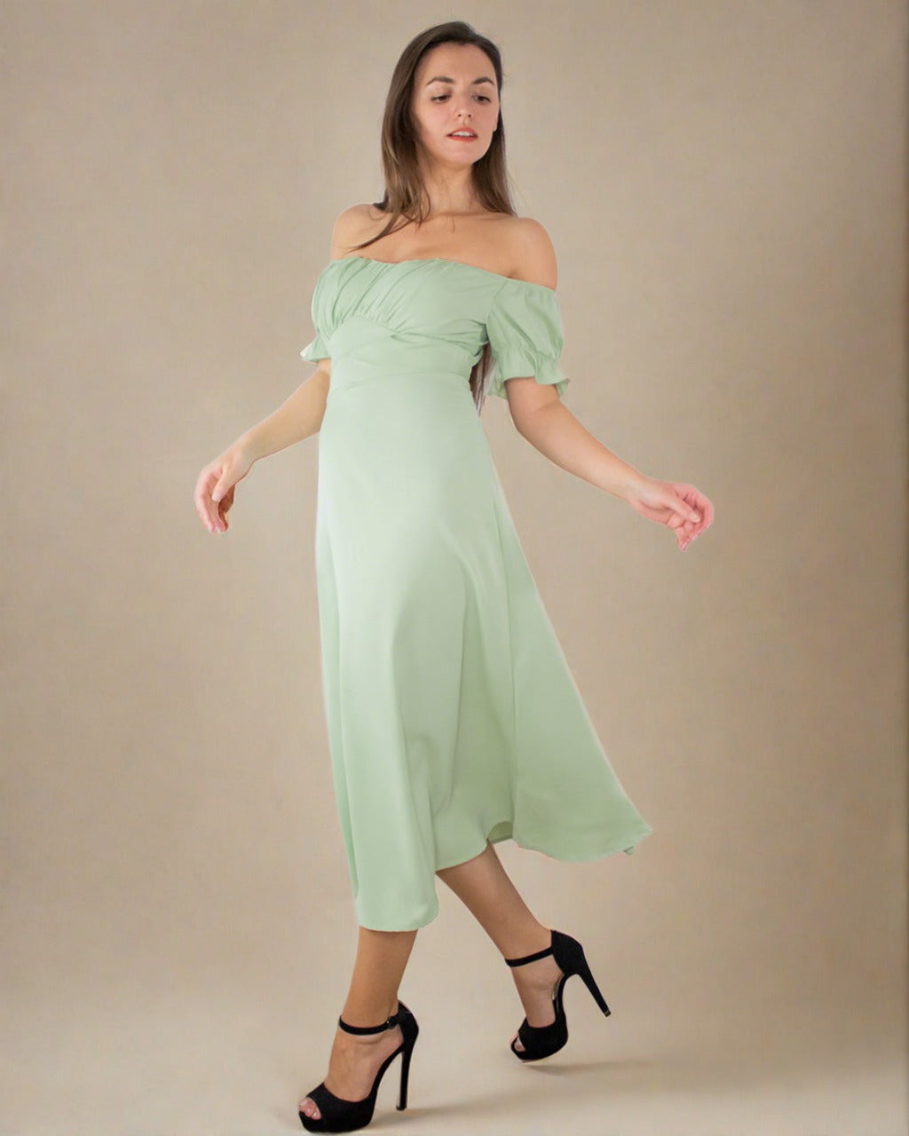 ADKN Sophia Green off Shoulder Dress - Sage Green Cocktail Dress