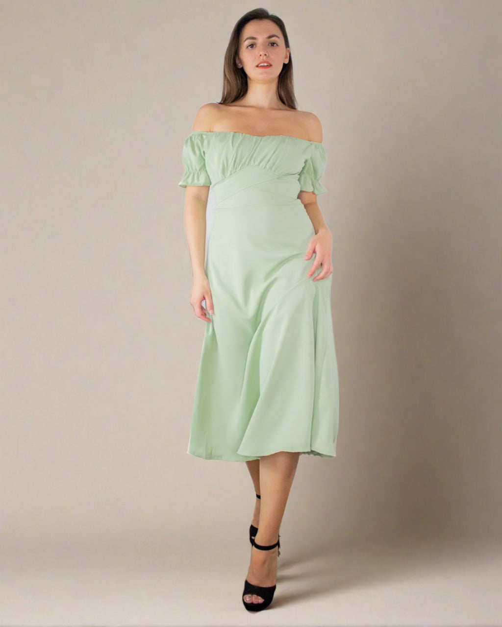 ADKN Sophia Green off Shoulder Dress - Sage Green Cocktail Dress