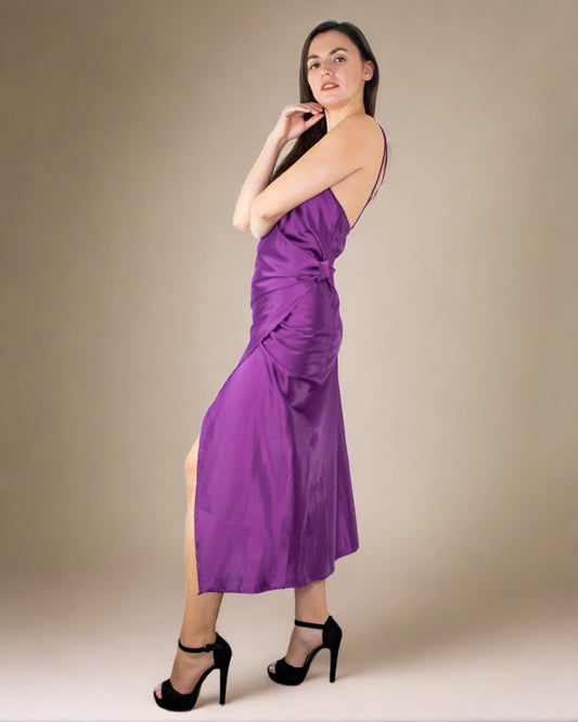 Amaya Deep Purple Satin Dress - Satin Party Dress