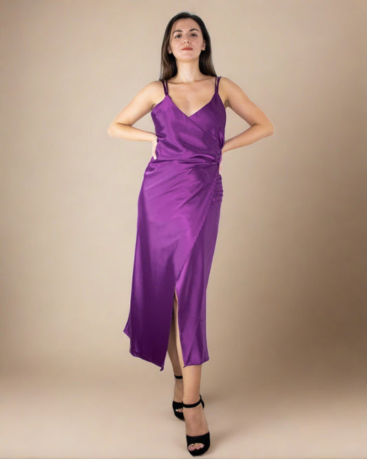Amaya Deep Purple Satin Dress - Satin Party Dress