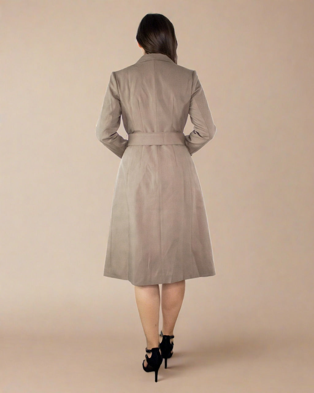 ADKN Tayah Women Midi Fitted Coat with Belt - Tailored Trench Coat