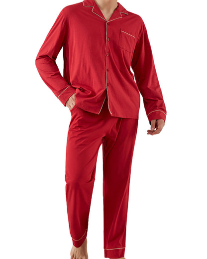 ADKN Red Bamboo and Organic Cotton Button Mens Pyjamas