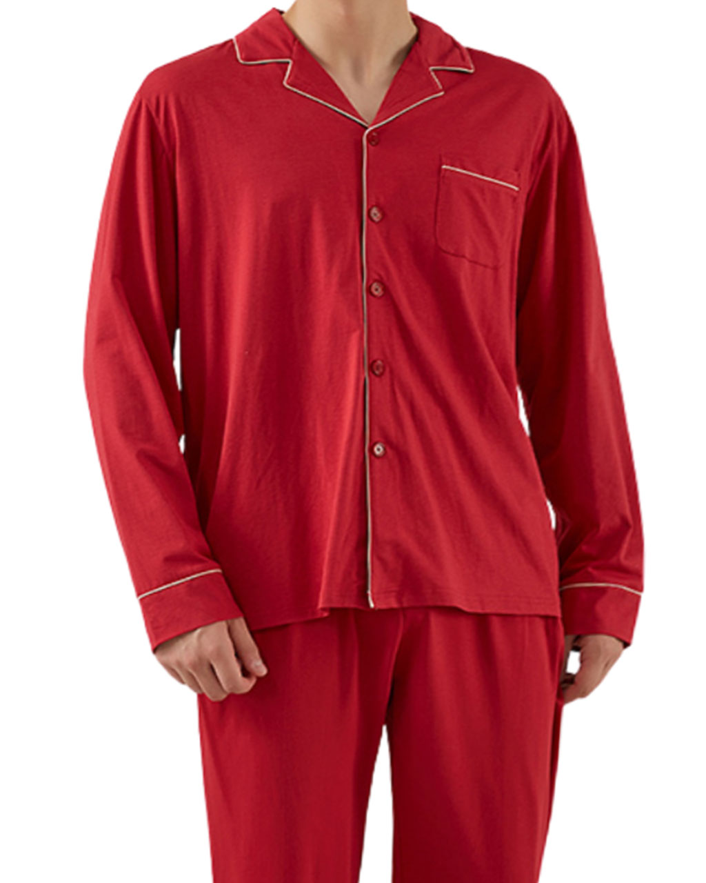 ADKN Red Bamboo and Organic Cotton Button Mens Pyjamas