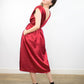Sustainable ethical satin silk red wrap ruched dress for formal cocktail party or wedding with belt made from recycled PET