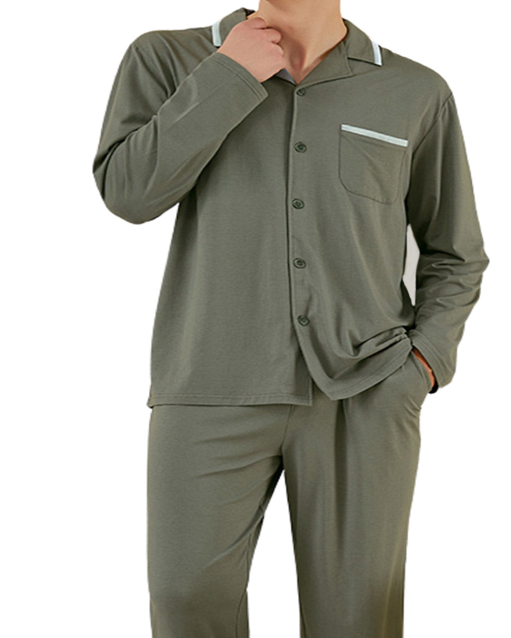 Mens Khaki Long Sleeve Bamboo Pyjamas - Perfectly Imperfect