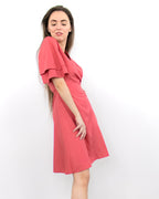 ADKN Isla Rose Red Short Sleeve Wrap Dress