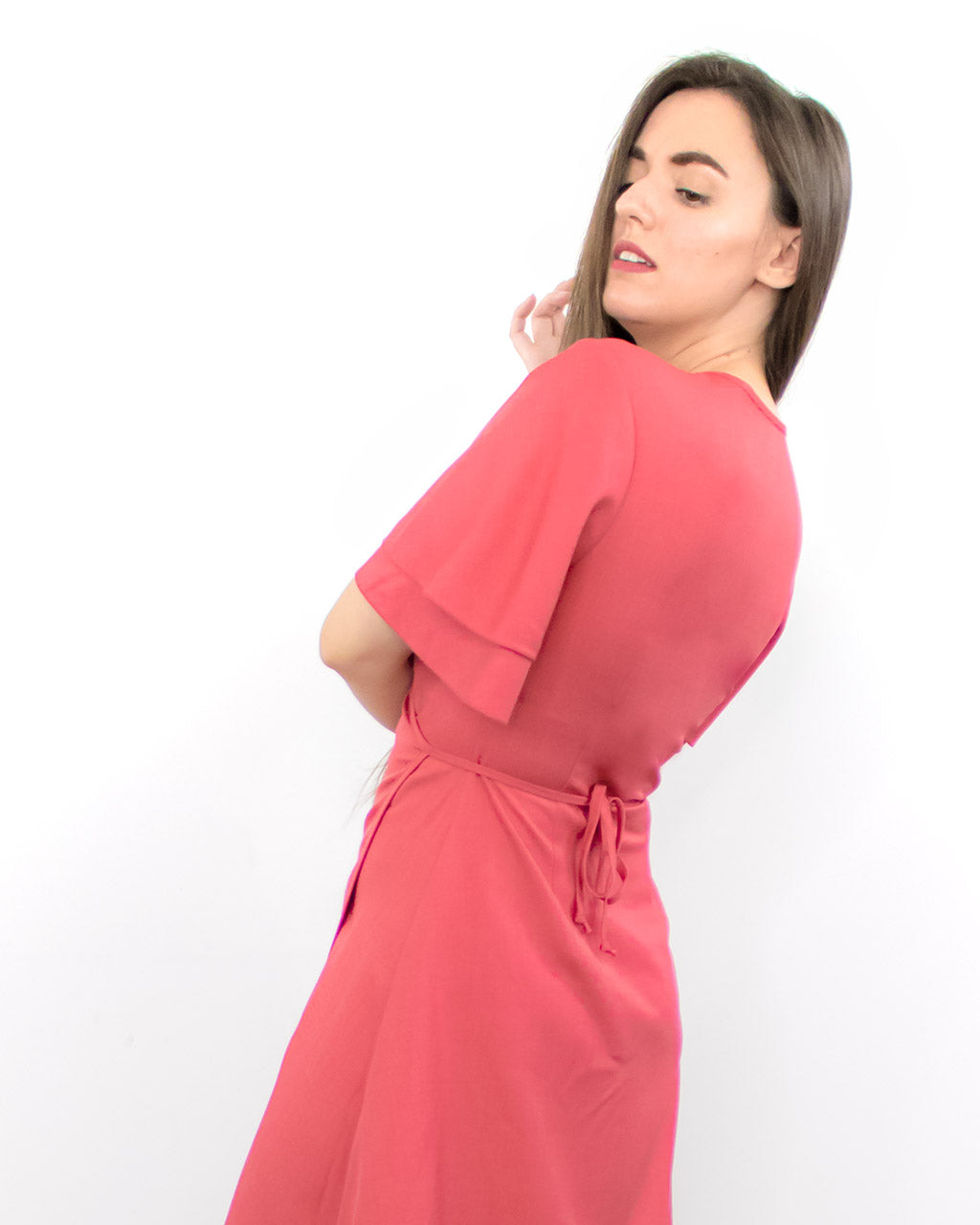 ADKN Isla Rose Red Short Sleeve Wrap Dress
