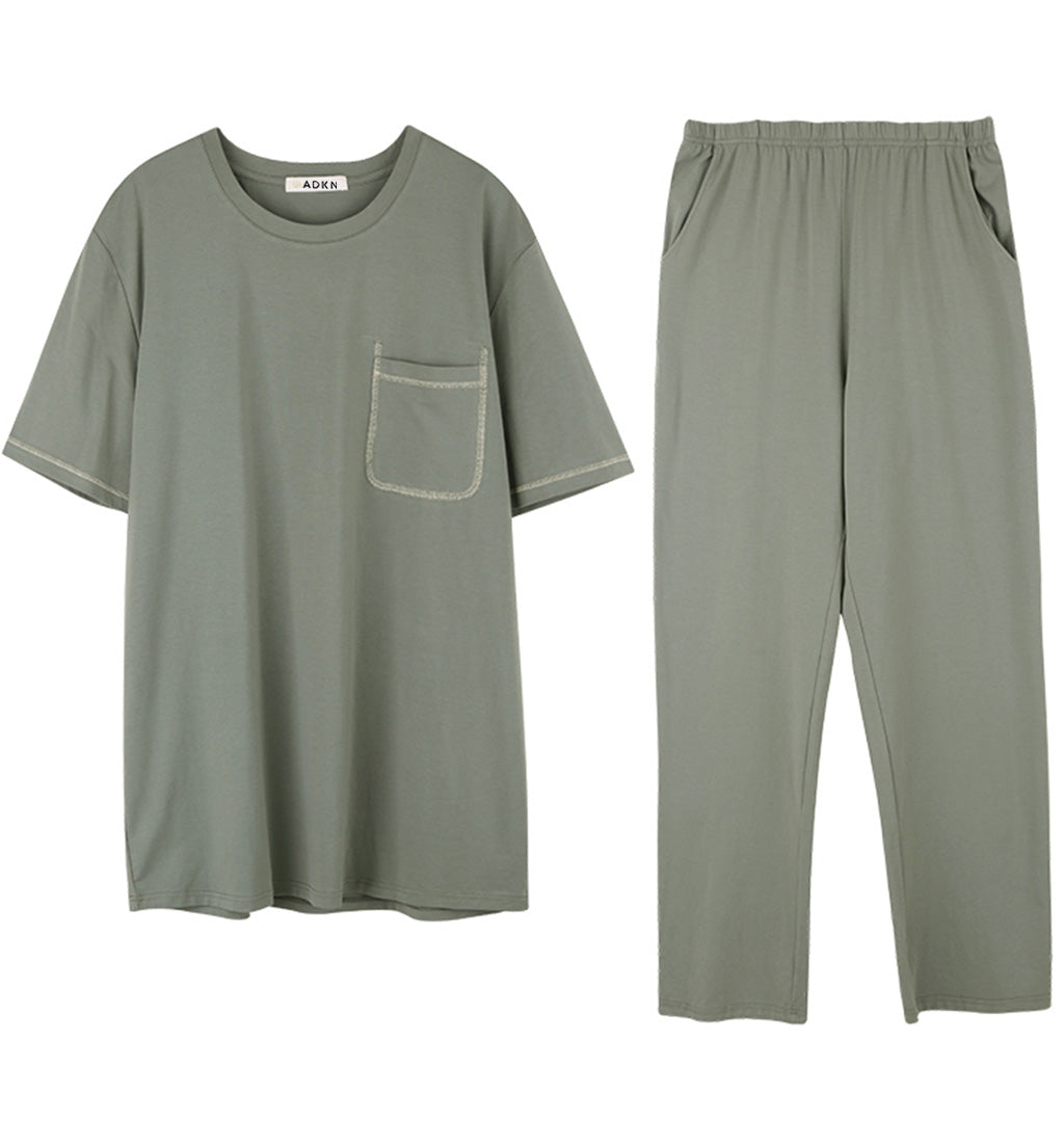 Bamboo Pyjamas Mens - Short Sleeve PJS Loungewear - Khaki Green