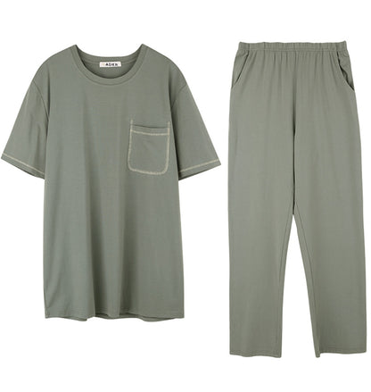 ADKN Bamboo Pyjamas Mens - Short Sleeve PJS Loungewear - Khaki Green