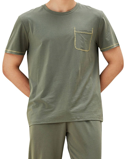 ADKN Bamboo Pyjamas Mens - Short Sleeve PJS Loungewear - Khaki Green