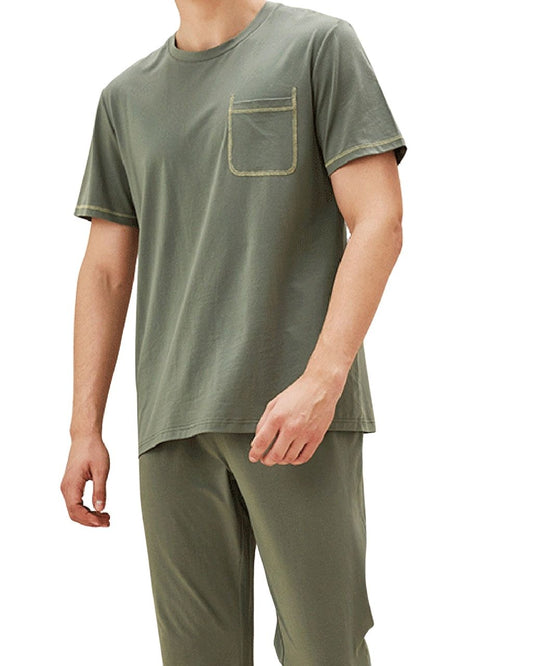 ADKN Bamboo Pyjamas Mens - Short Sleeve PJS Loungewear - Khaki Green